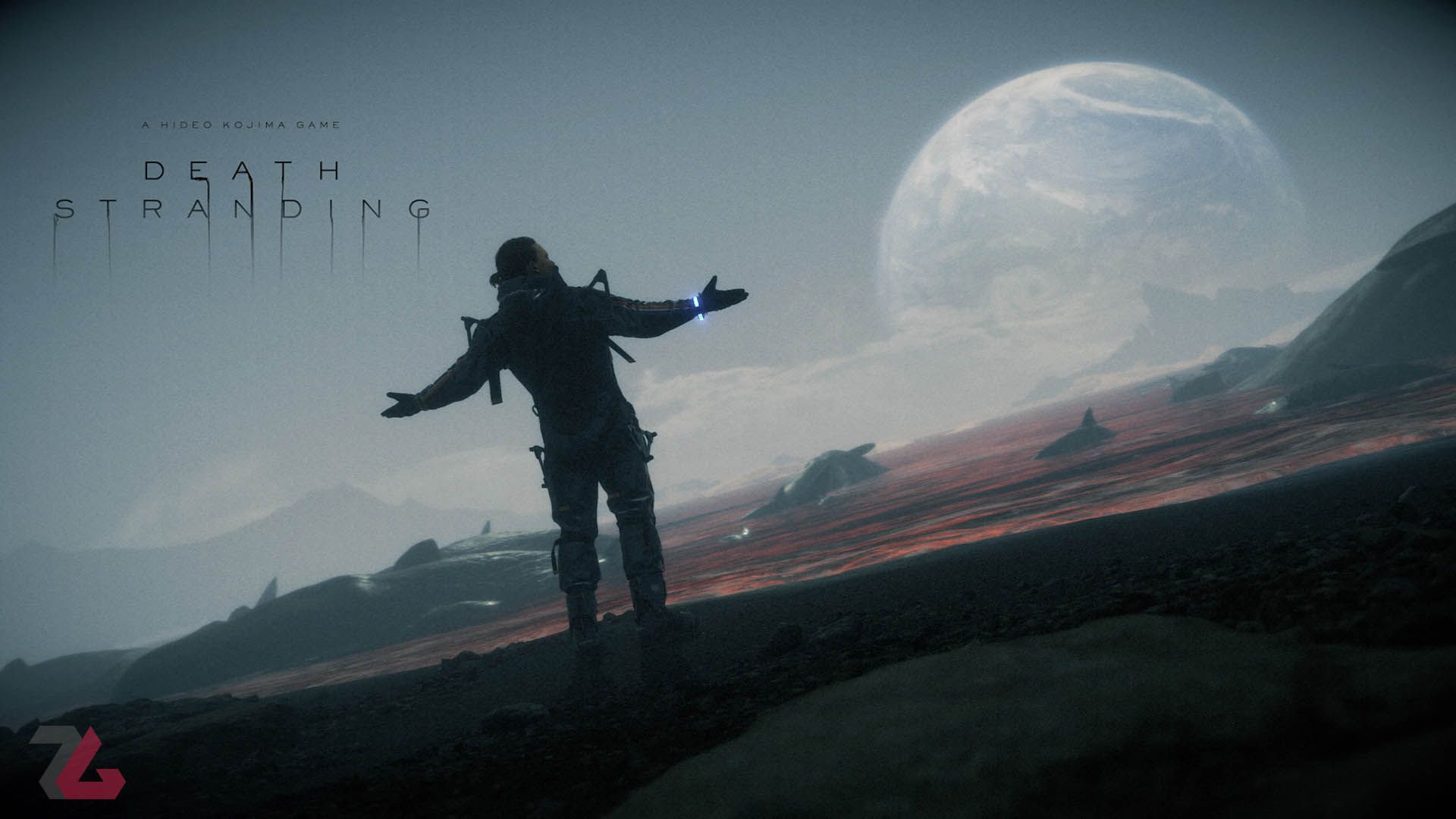 تصویری از منظره بازی death stranding با حضور شخصیت سم پورتر بریجس