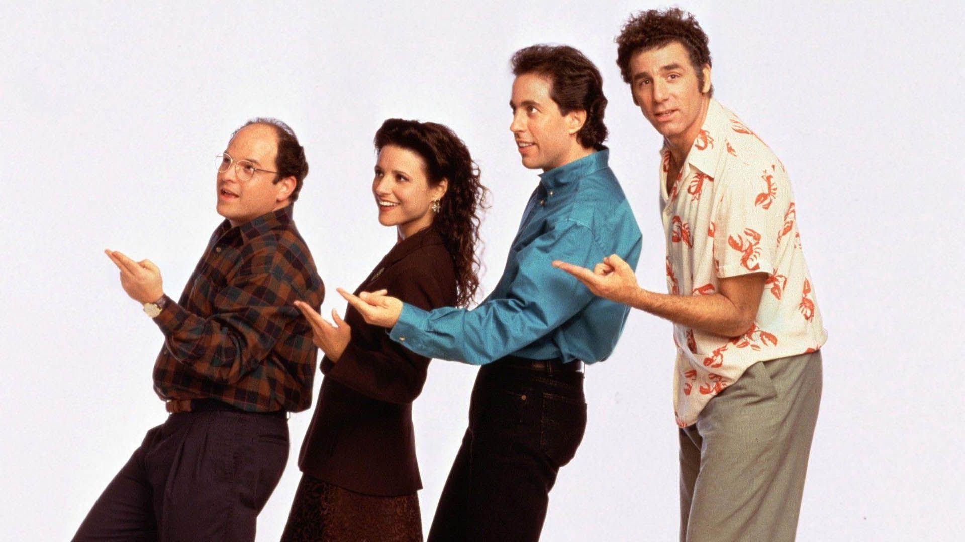 بازیگران اصلی سریال seinfeld در حال اشاره کردن 