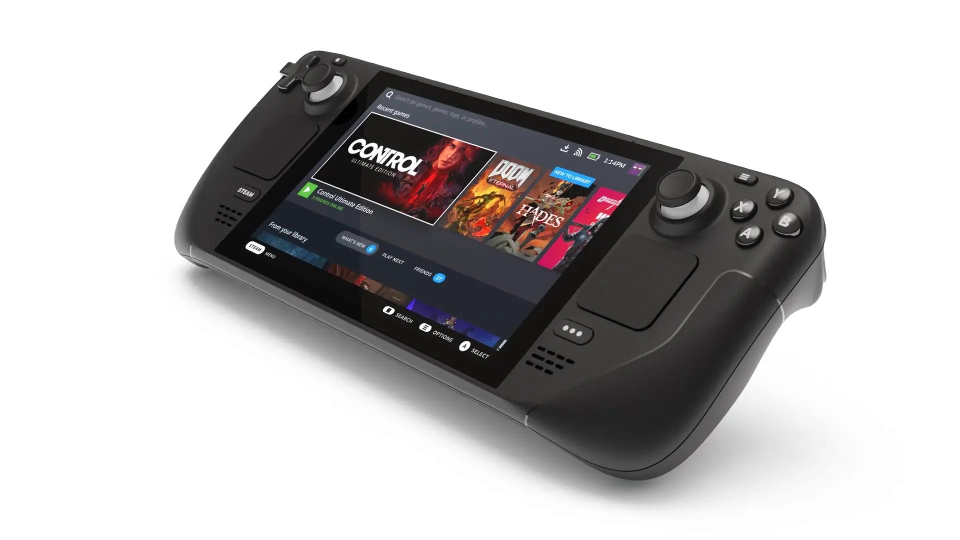 نمای کناری کامپیوتر قابل حمل Steam Deck