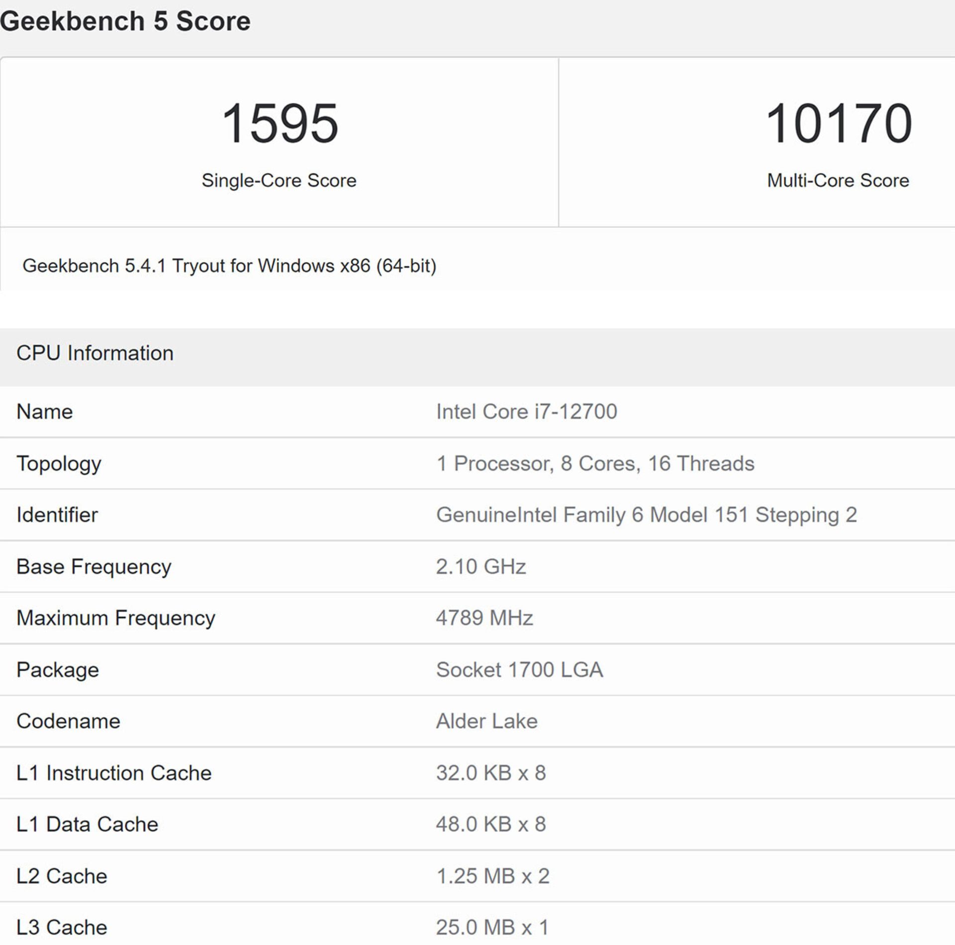 نتایج بنچمارک Intel Core i7-12700