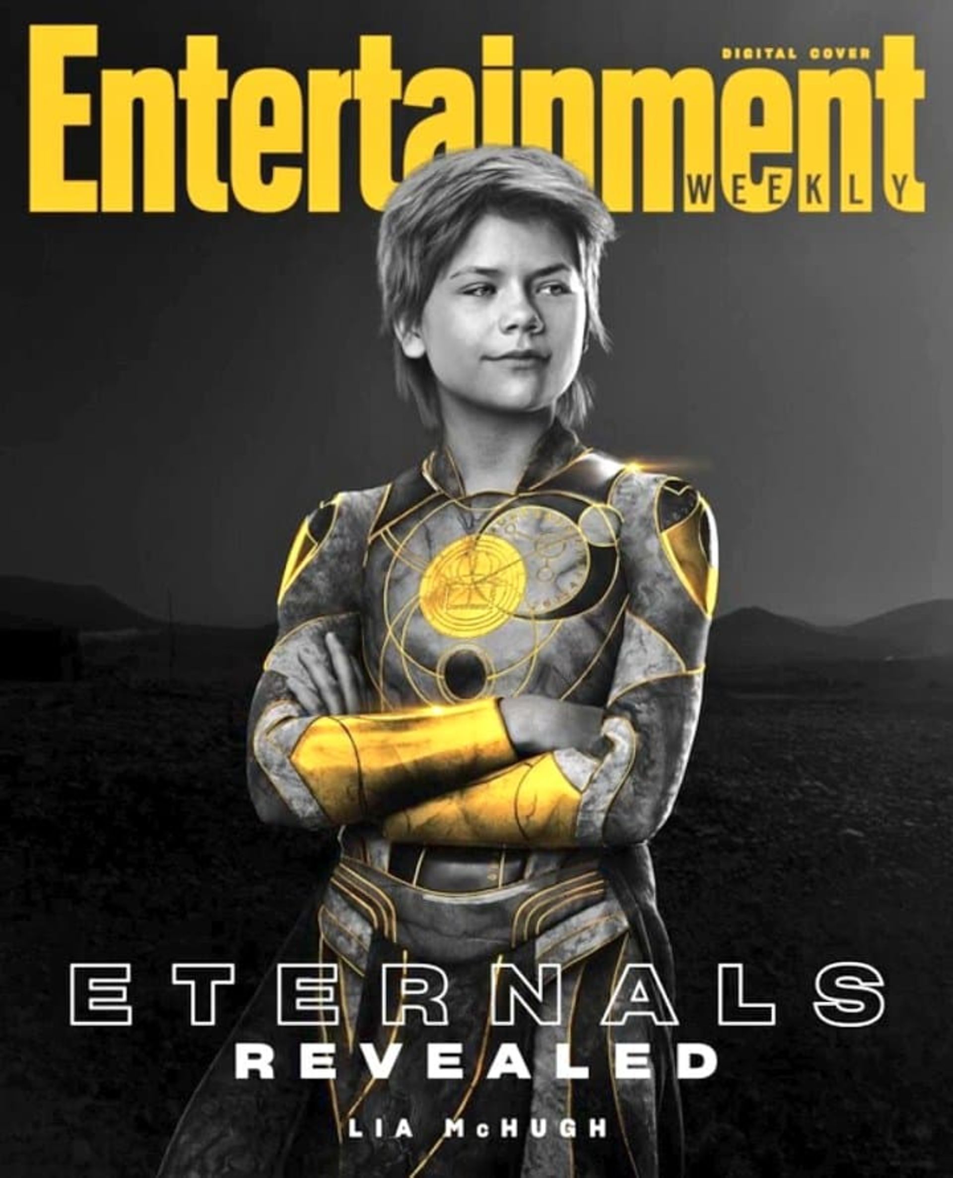 لیا مک‌هیو در نقش اسپرایت در تصویر روی جلد اختصاصی مجله Entertainment Weekly از فیلم Eternals