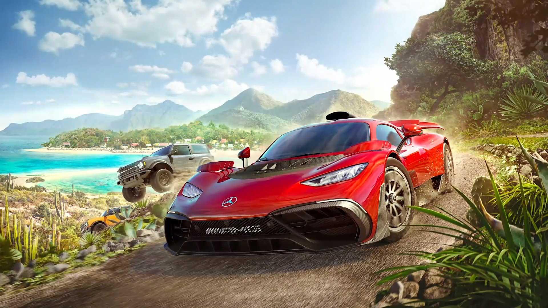 اتومبیل قرمزرنگ زیبا در طبیعت بازی Forza Horizon 5 ایکس باکس مایکروسافت