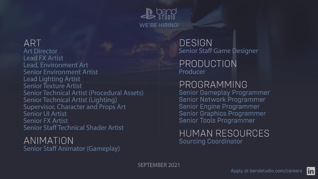 فهرست افراد مورد نیاز Bend Studio