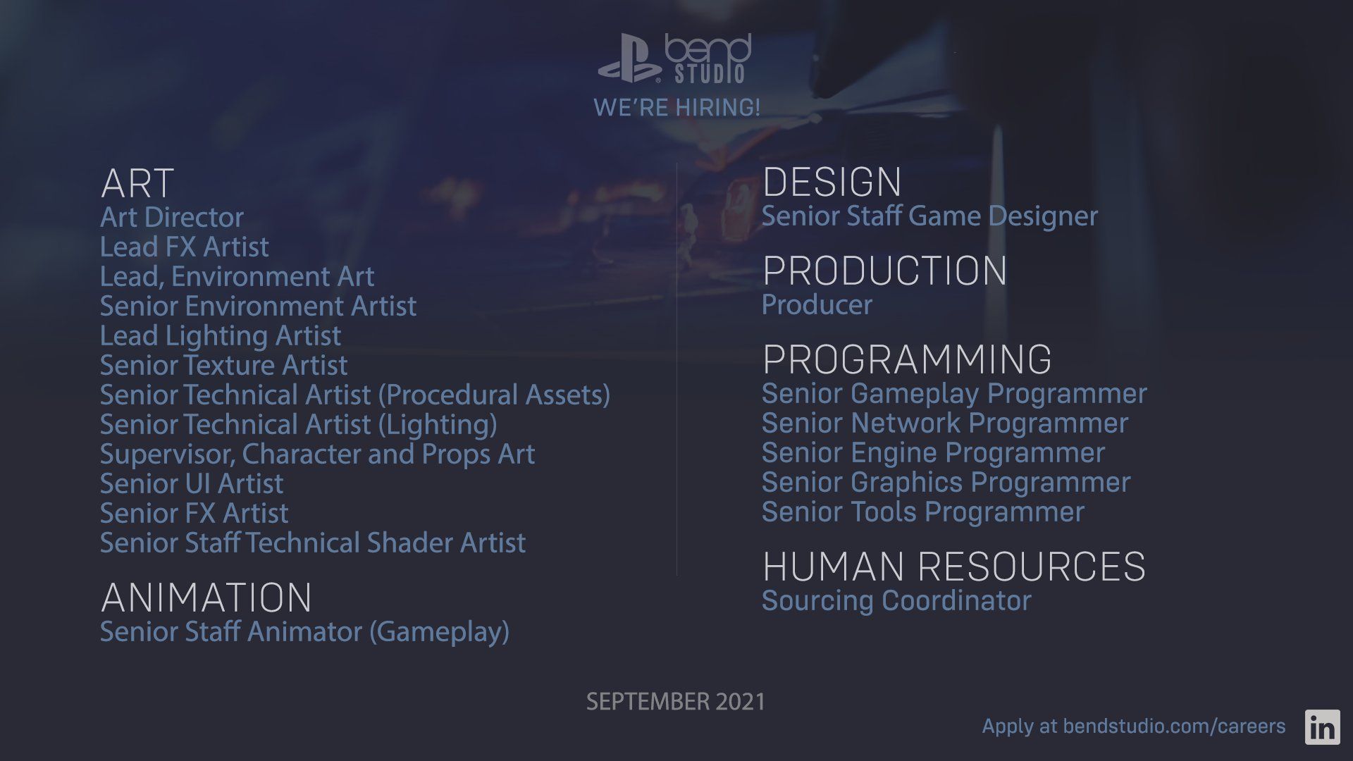 فهرست افراد مورد نیاز Bend Studio