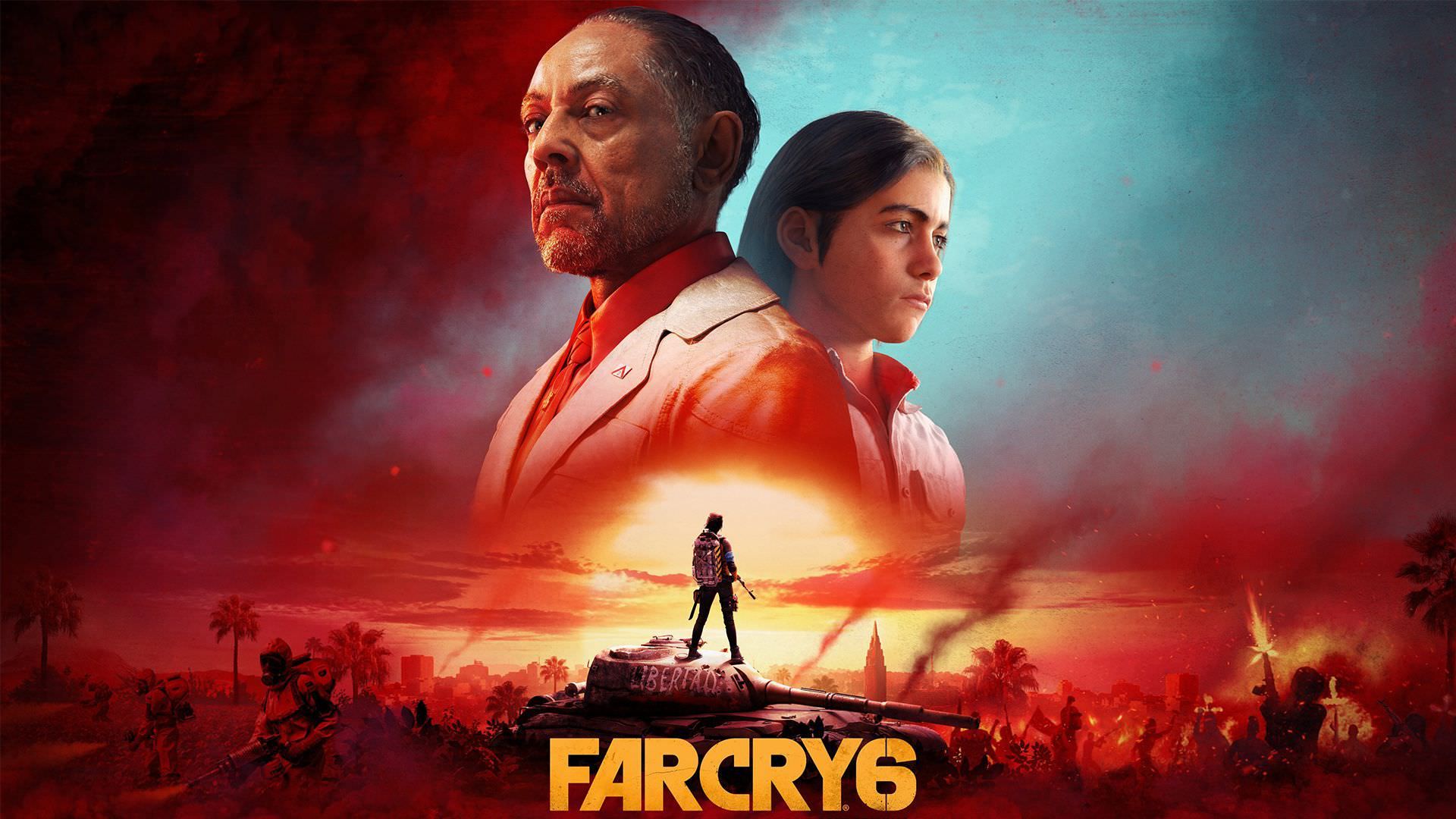 آنتون کاستیلو و پسرش در مقابل شخصیت اصلی در پوستر رسمی بازی Far Cry 6 
