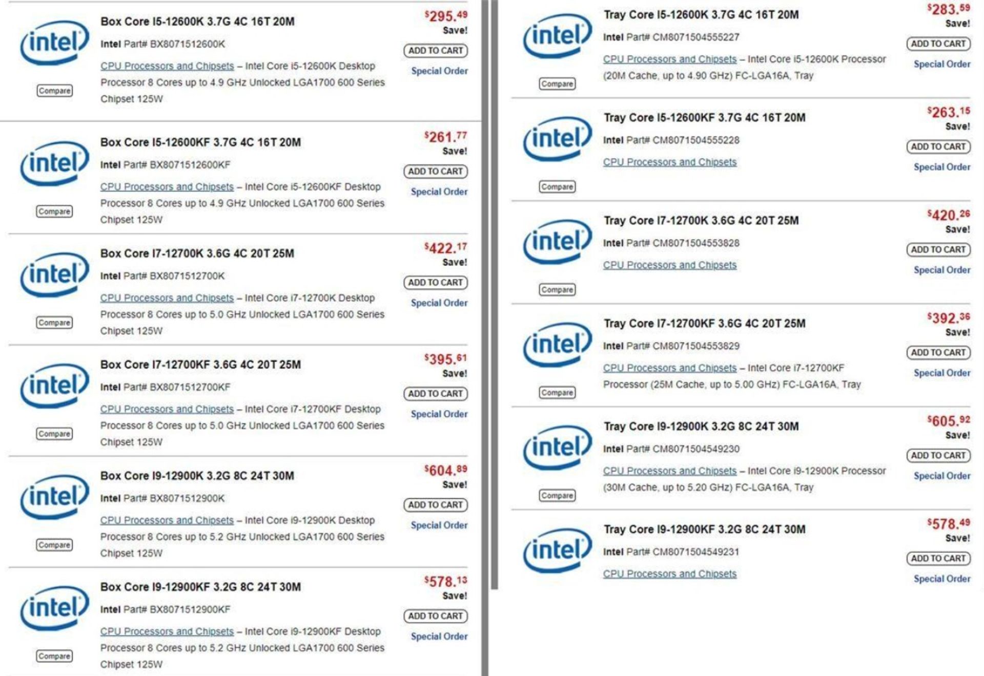 قیمت پردازنده ای نسل دوازدهم اینتل
