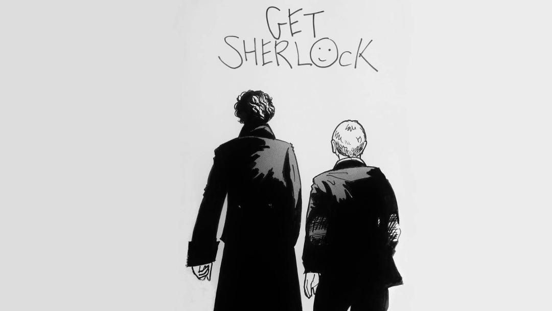 فن آرت سریال Sherlock با نمایی از پشت سر از شخصیت‌های اصلی
