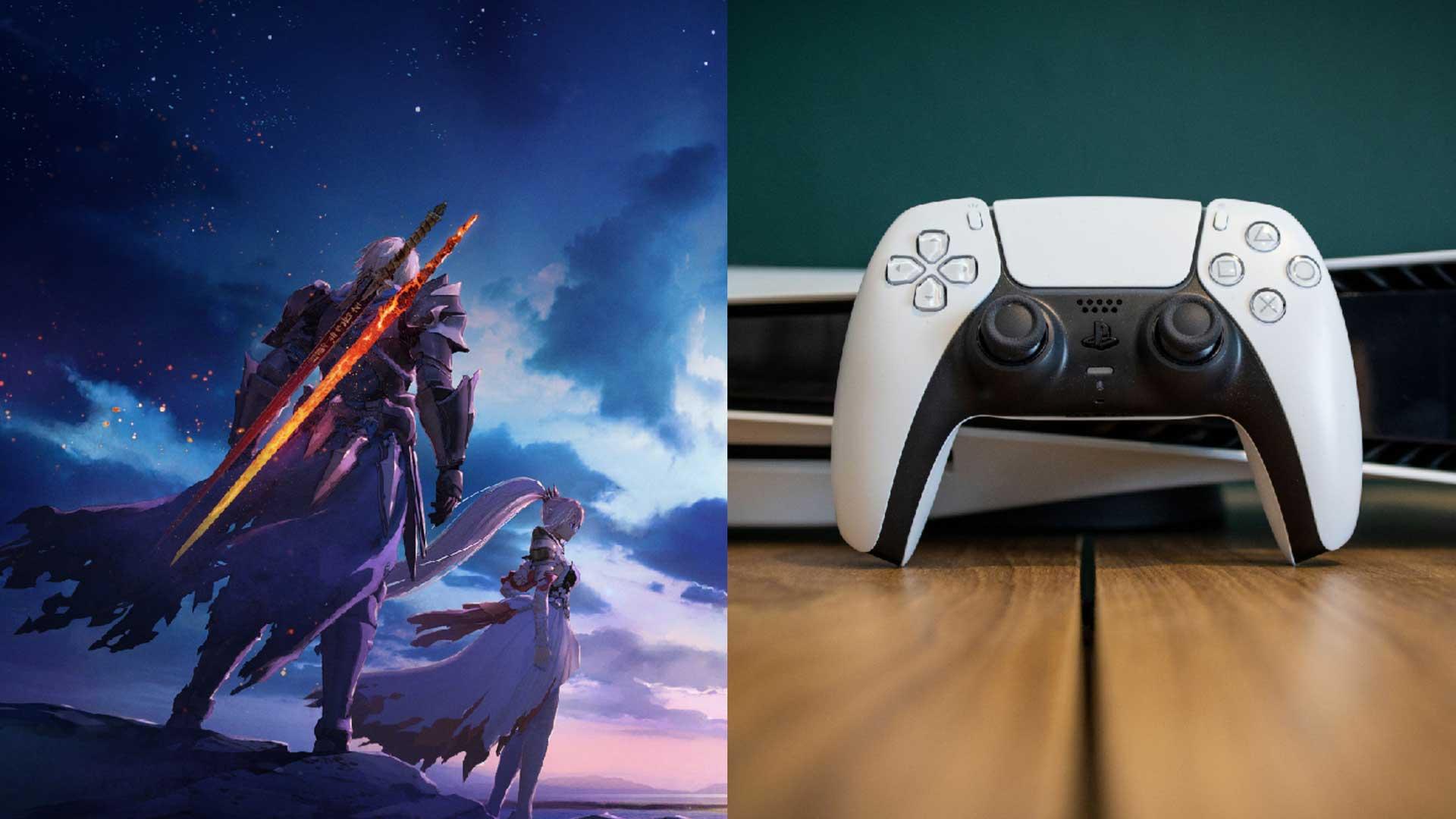 پلی استیشن 5 و دسته دوال سنس درکنار تصویر بازی Tales of Arise