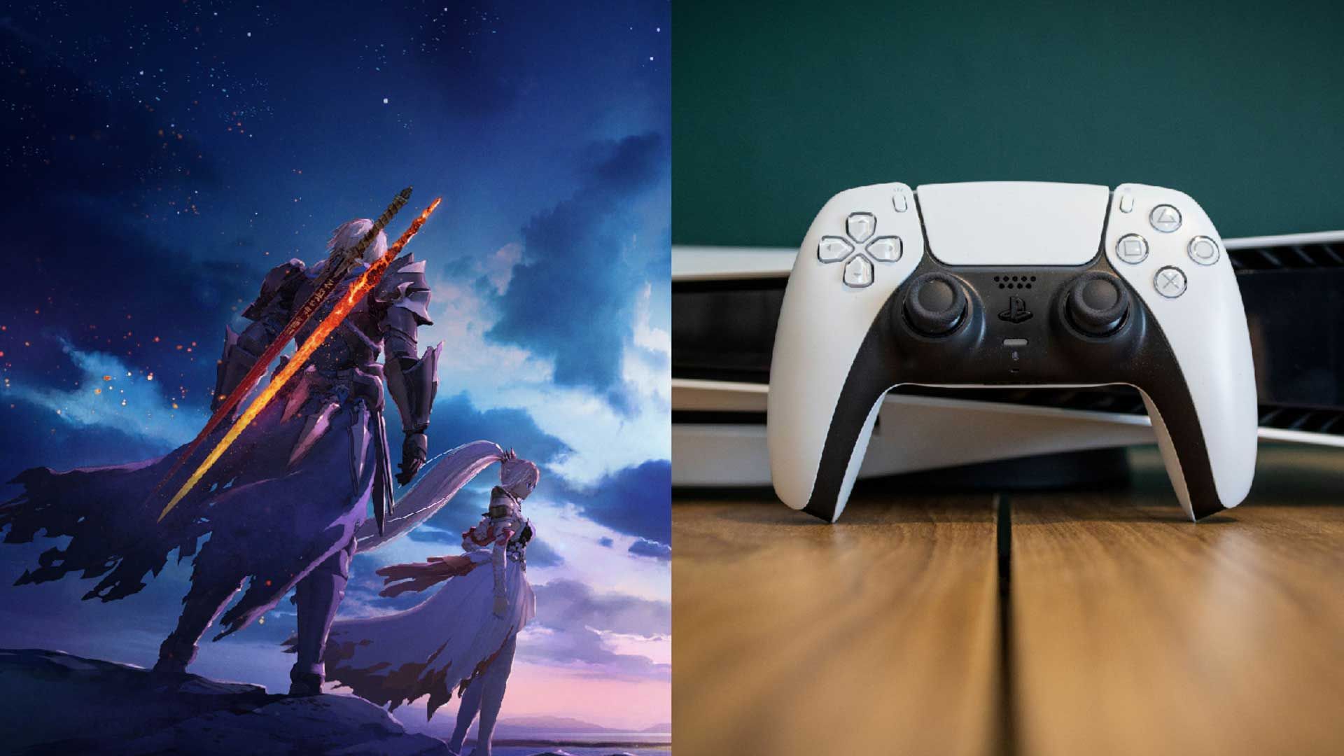 پلی استیشن 5 و دسته دوال سنس درکنار تصویر بازی Tales of Arise