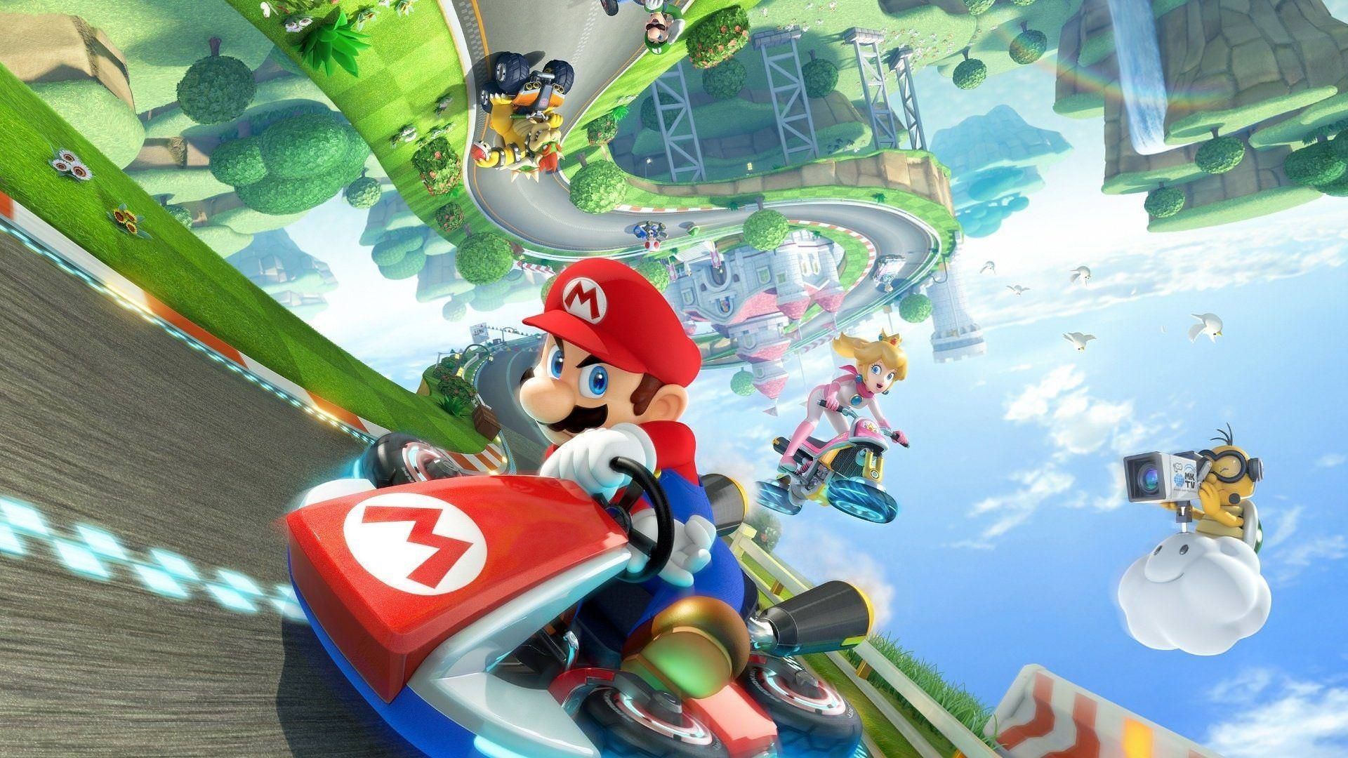 ماریو در حال مسابقه با کاراکترهای دیگر در Mario Kart 8 Deluxe