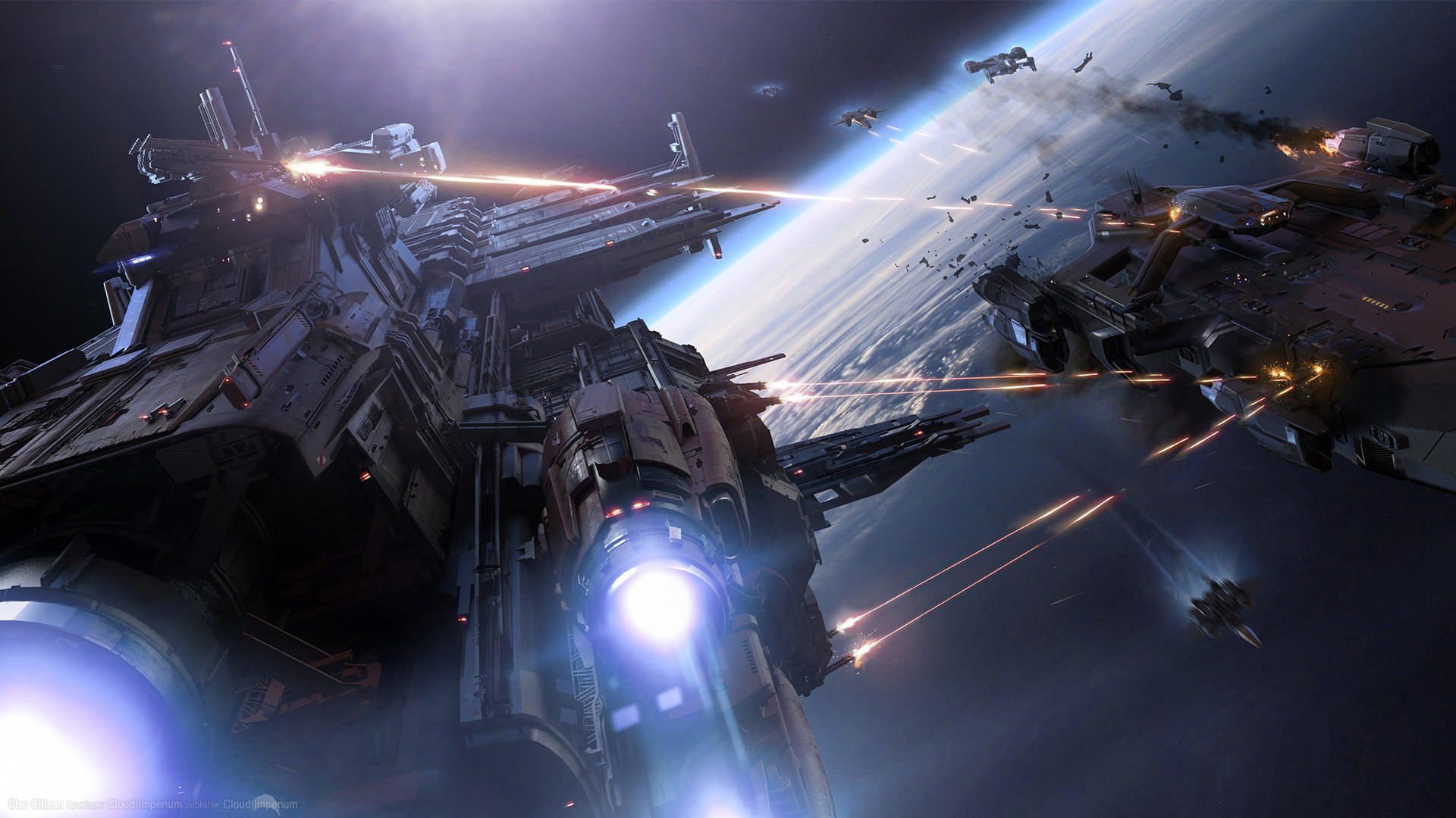 سفینه‌های فضایی در حال جنگیدن در بازی Star Citizen