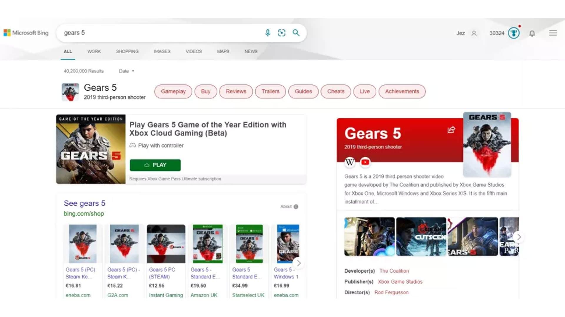 اجرای بازی Gears 5 به صورت ابری از Bing ازطریق اجرای بازی فورتنایت روی مروگر Bing از طریق Xbox Cloud Gaming