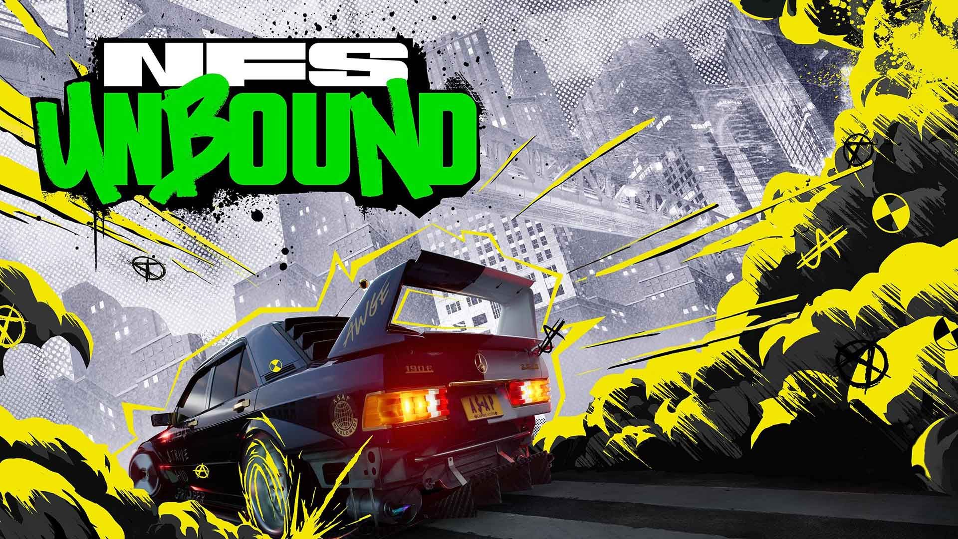 تصویر هنری همراه با لوگوی بازی Need For Speed Unbound