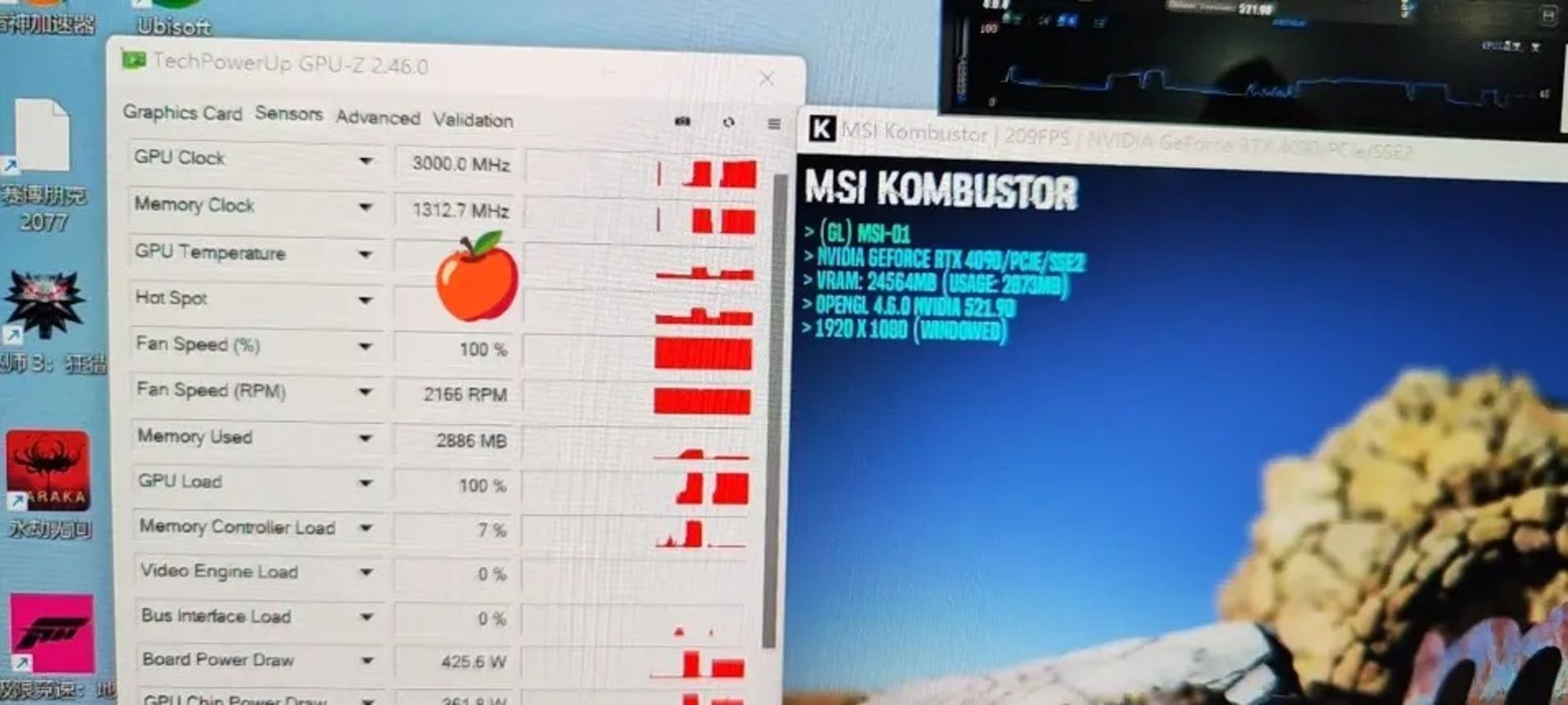 NVIDIA GeForce RTX 4090 در ابزار استرس Kombustor