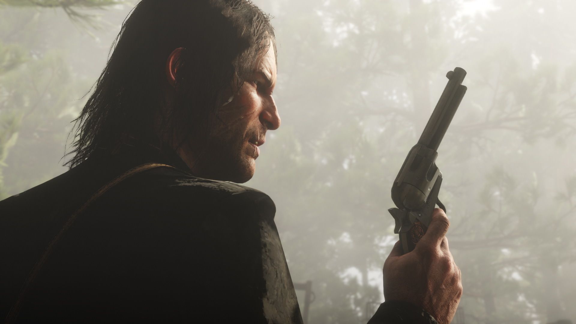 جان مارستون با هفت تیر در دست در بازی Red Dead Redemption 2 