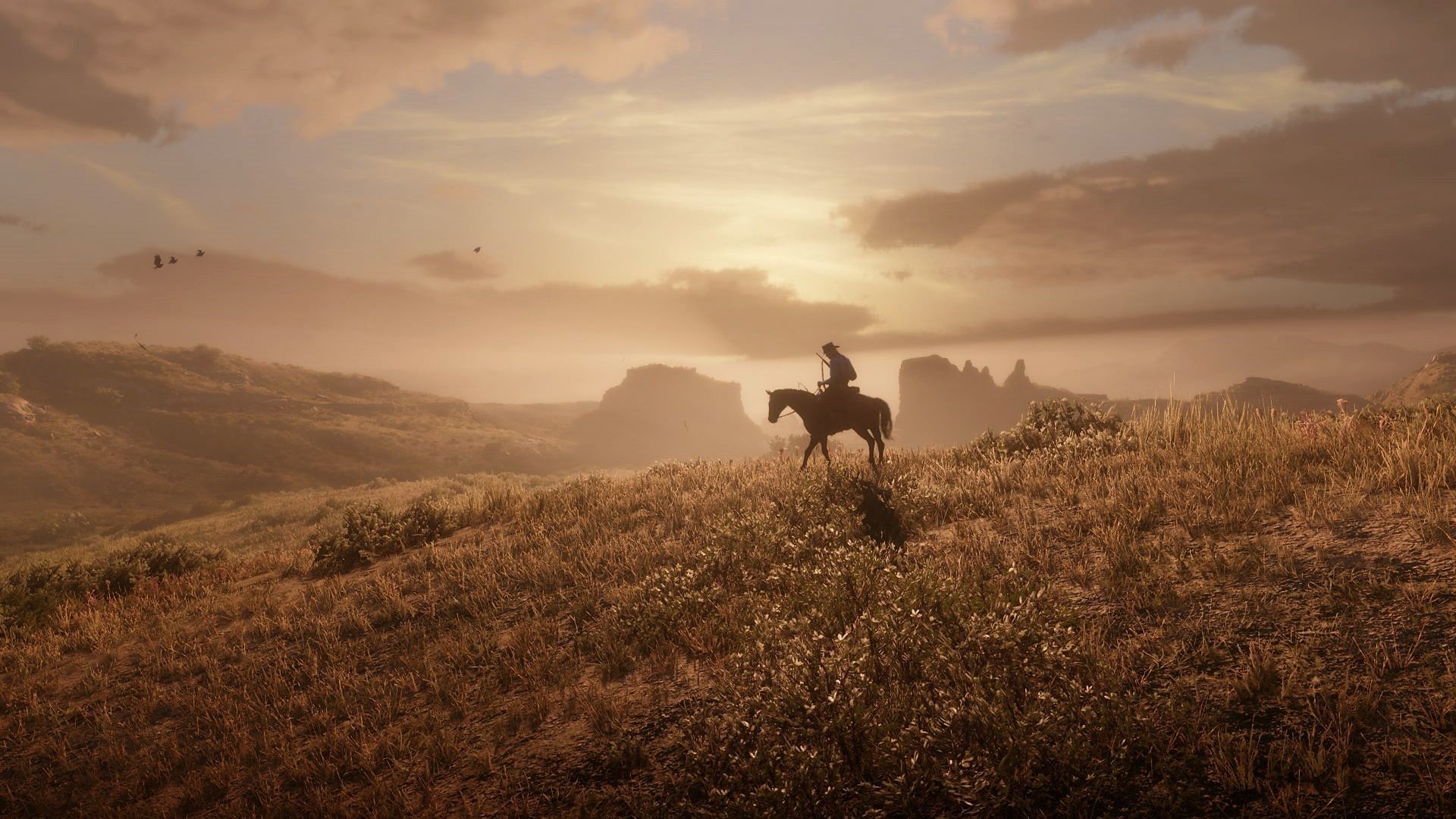 تصویر آرتور مورگان سوار بر اسب در بازی Red Dead Redemption 2 