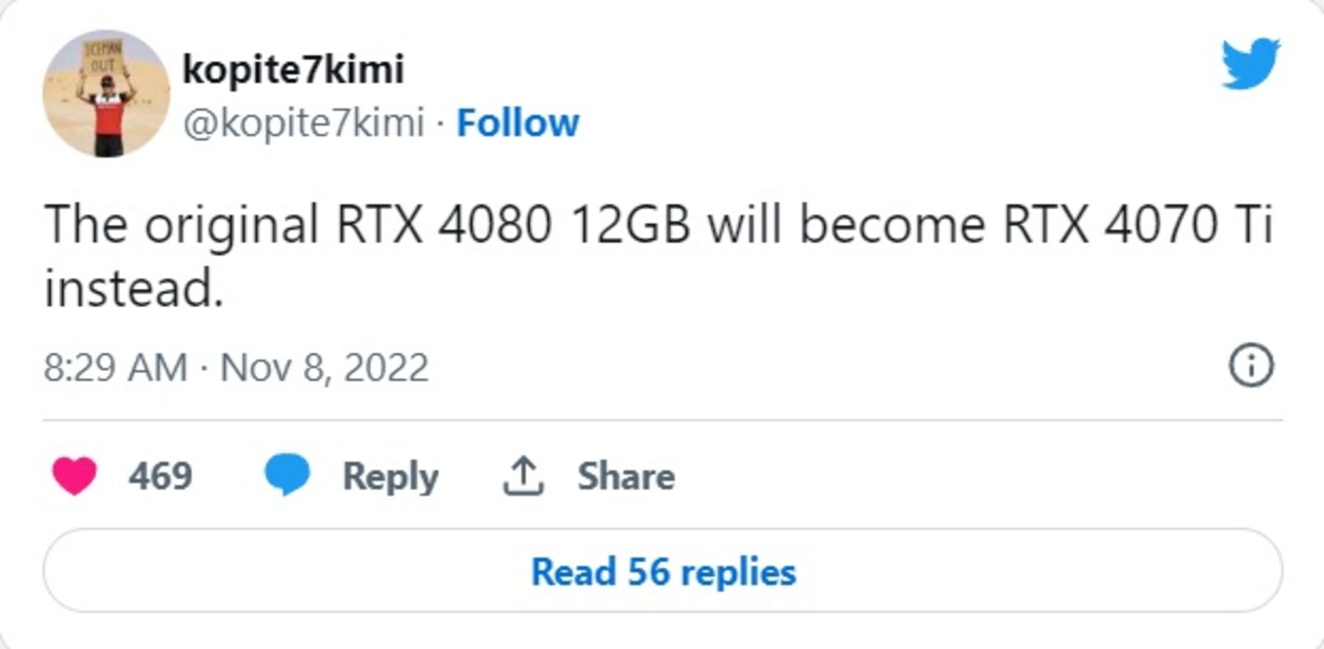 توییت Kopite7kimi از کارت گرافیک GeForce RTX 4070 Ti 