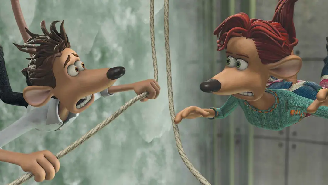دو شخصیت اصلی انیمیشن Flushed Away روی هوا هستند