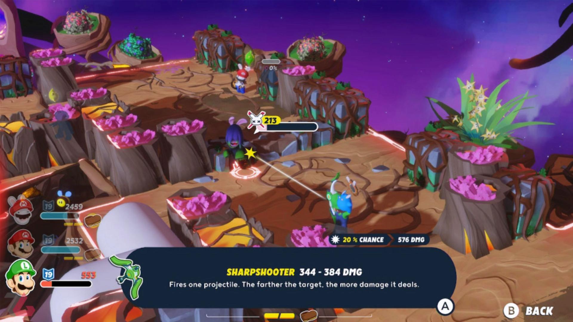 هدف گیری با لوئیجی در Mario + Rabbids Sparks of Hope