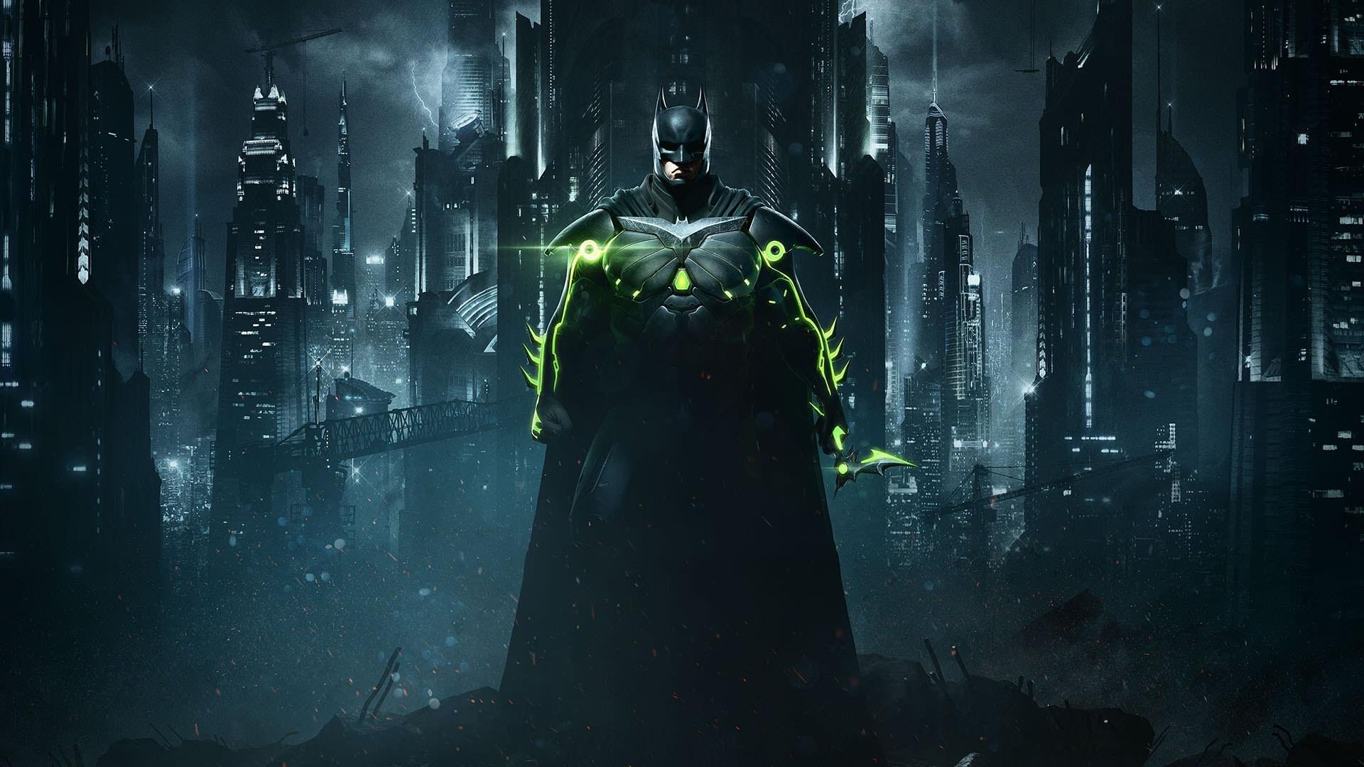 بتمان (Batman) با زره سبز در محیط تاریک شهر گاتهام
