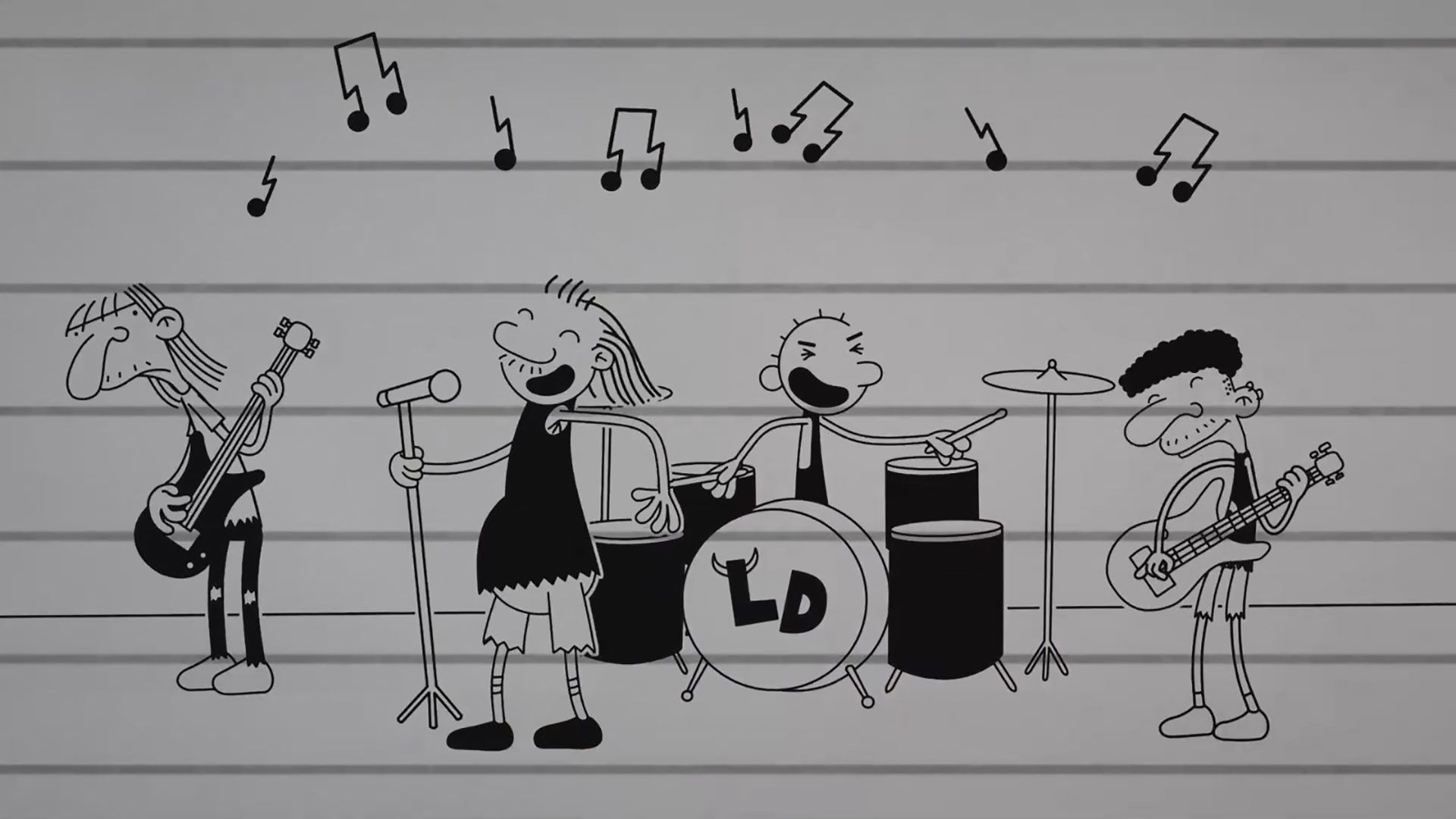 گروه موسیقی گرگ از Dairy of a wimpy kid در حال اجرا