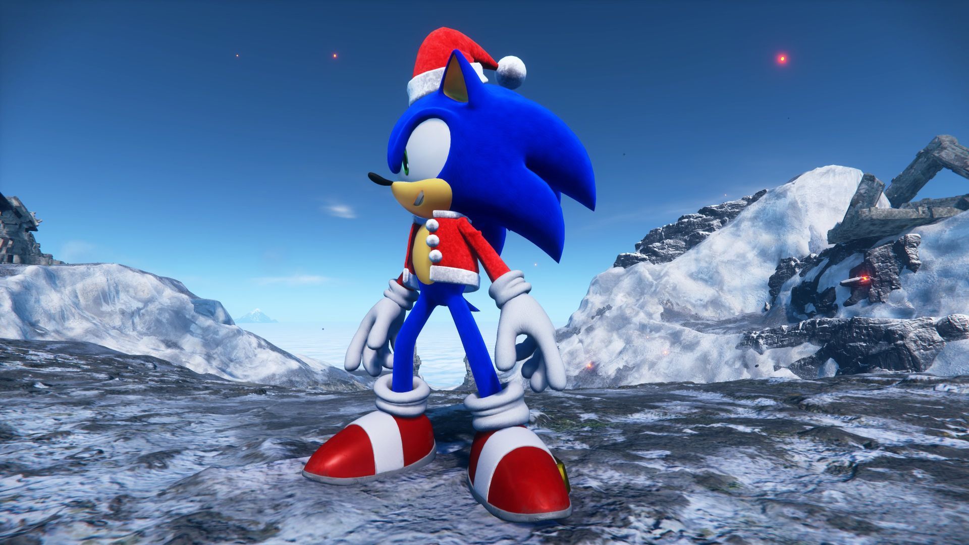 لباس کریسمس سونیک در بازی Sonic Frontiers