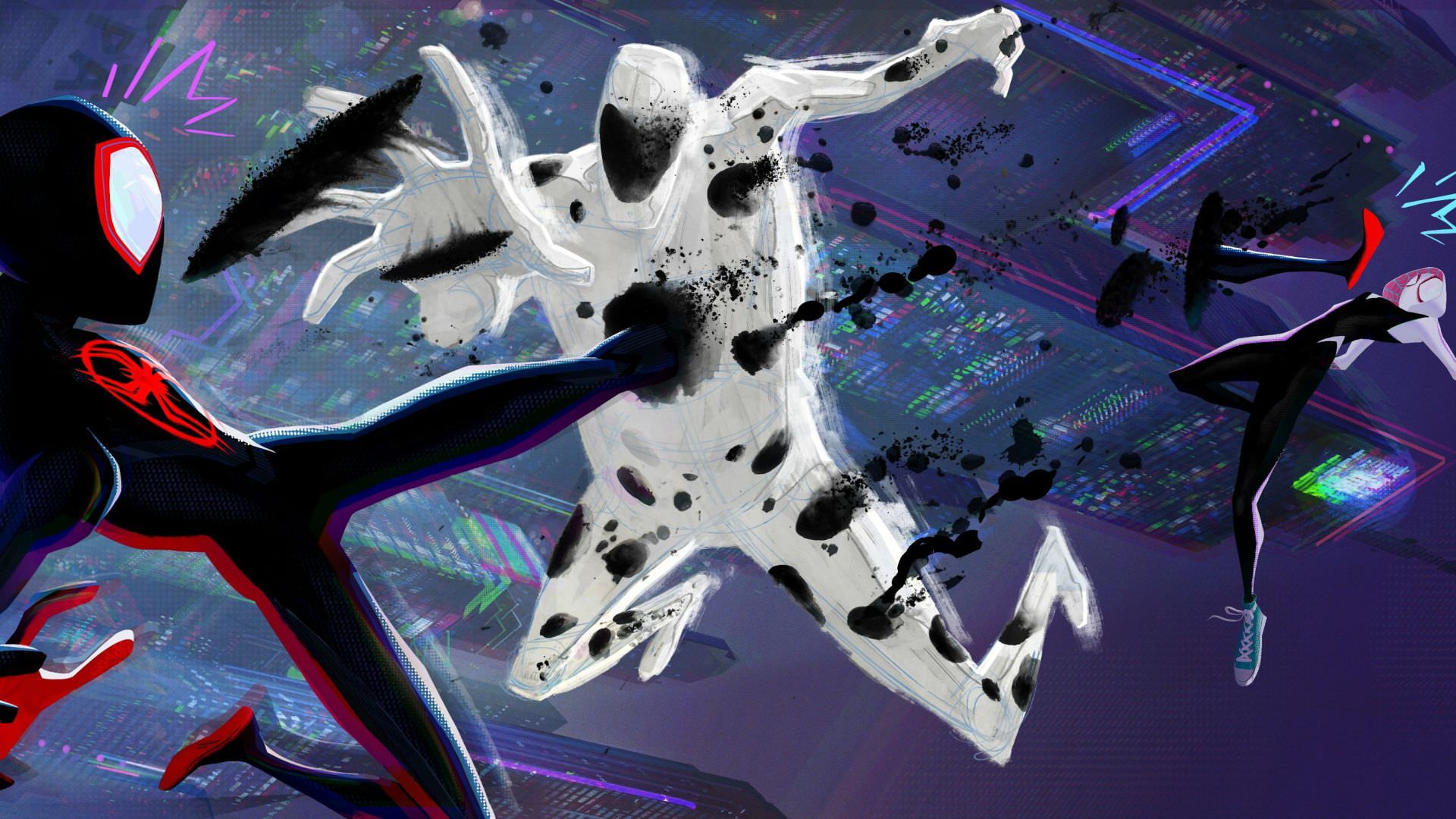 مبارزه مایلز مورالز و اسپایدر گوئن با اسپات در انیمیشن Spider-Man: Across the Spider-Verse