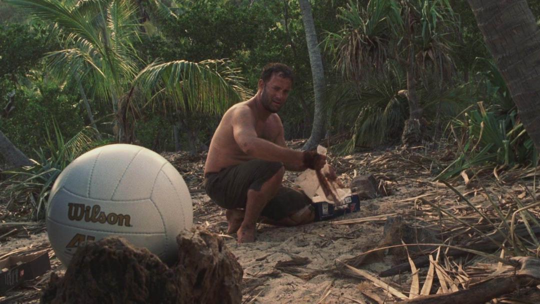 تام هنکس و شخصیت ویلسون در فیلم Cast Away