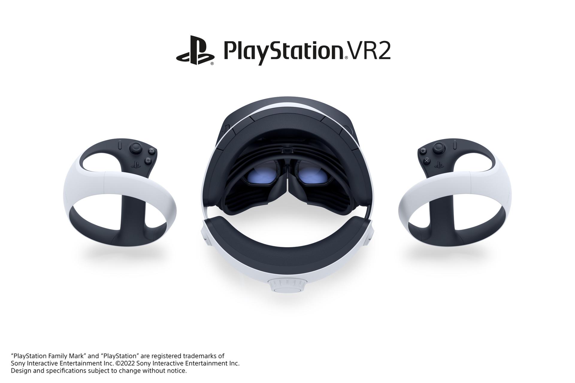 تصویر هدست PSVR2 و کنترلرهای PS VR2 Sense از نمای بالا