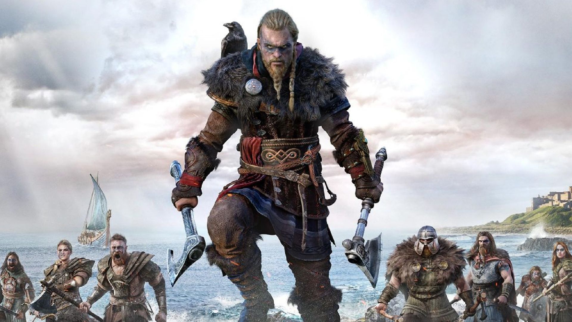 کاراکتر بازی Assassin's Creed Valhalla در کنار یارانش در ساحل