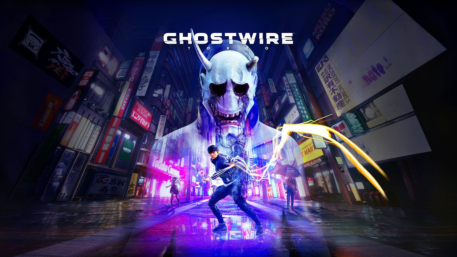 پوستر بازی Ghostwire: Tokyo و شخصیت ماسک‌دار