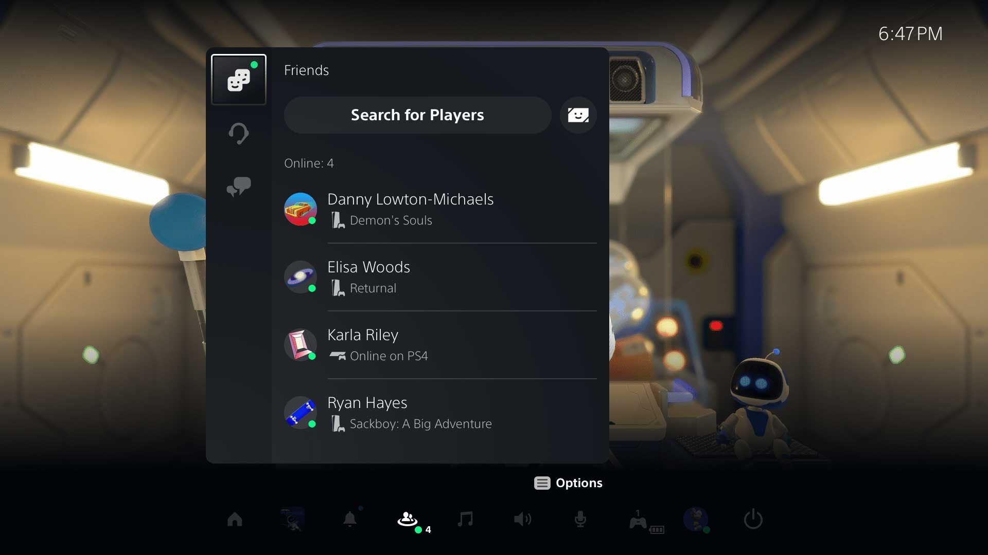 بخش Friends در Game Base کنسول پلی استیشن 5 سونی پس از نصب آپدیت جدید