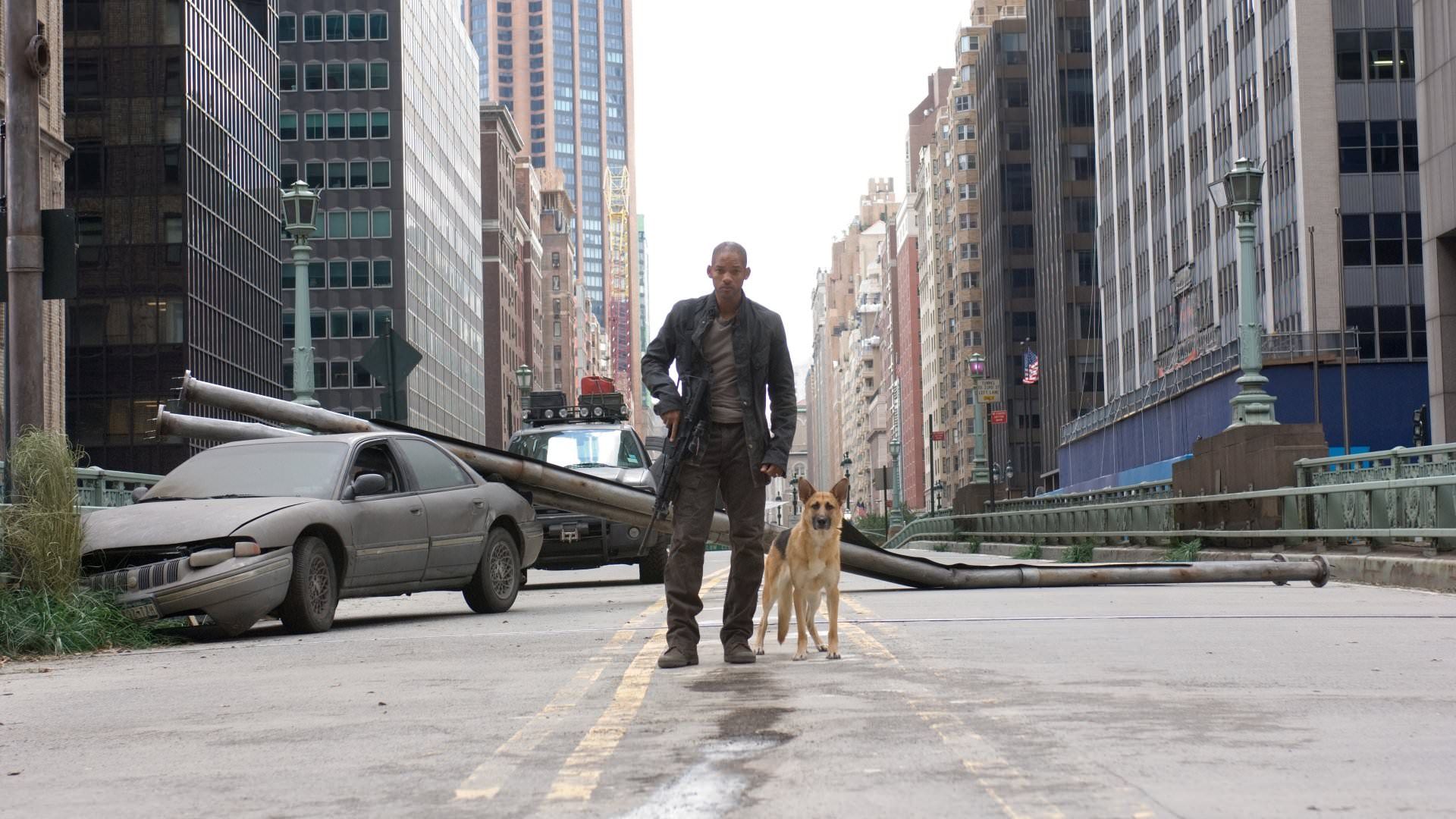 ویل اسمیت به همراه سگش در حال قدم زدن در فیلم I Am Legend