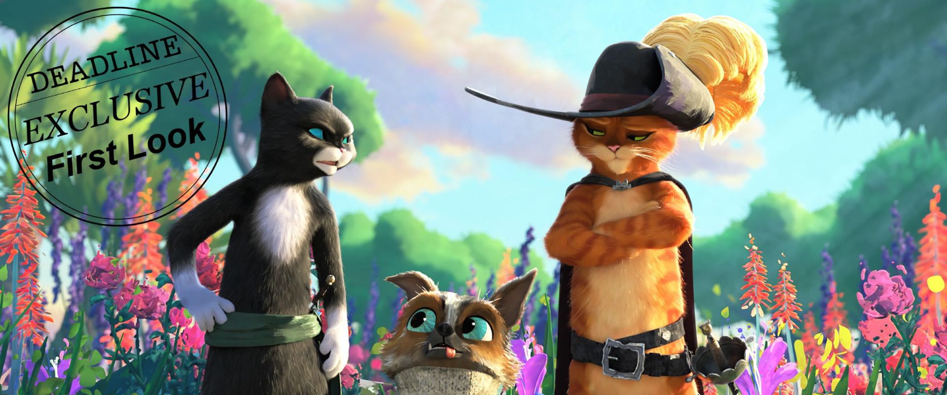 گربه چکمه پوش درکنار کیتی و پرو در انیمیشن Puss in Boots: The Last Wish