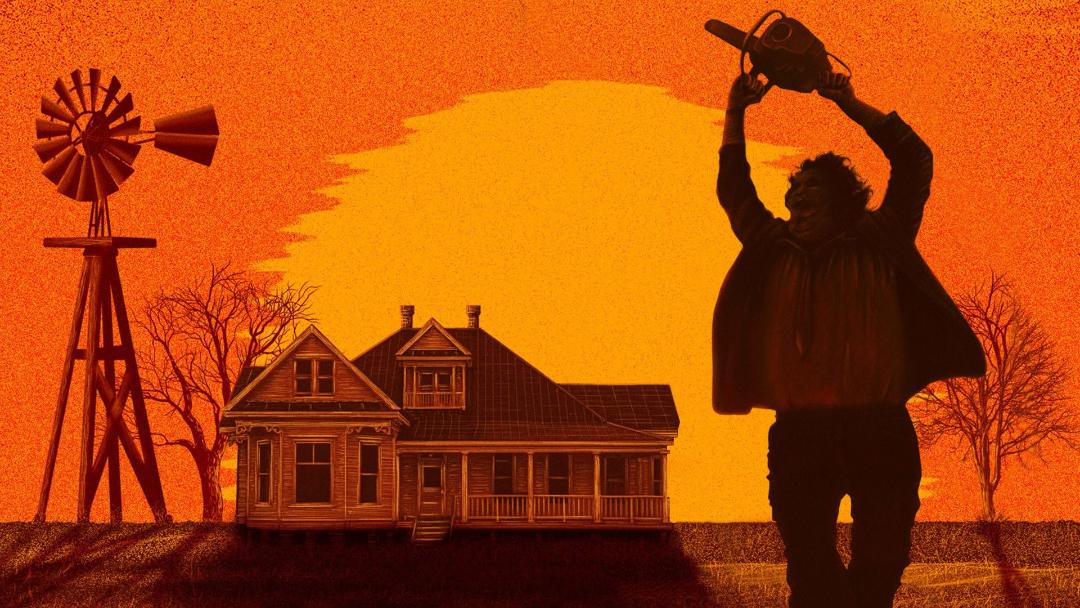 طرحی از شخصیت صورت چرمی و فیلم Texas Chainsaw Massacre