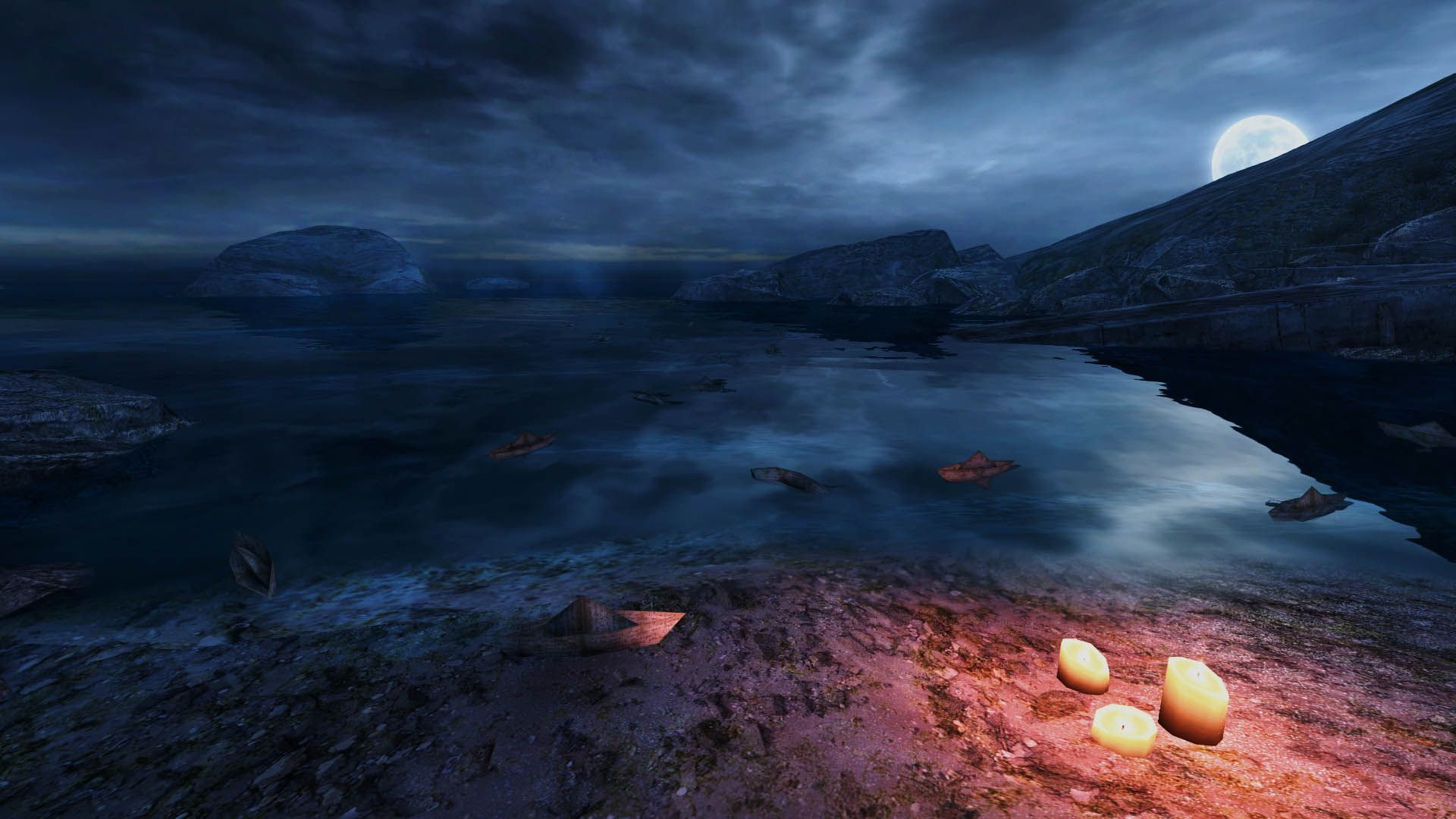 شمع‌ها کنار ساحل در بازی Dear Esther