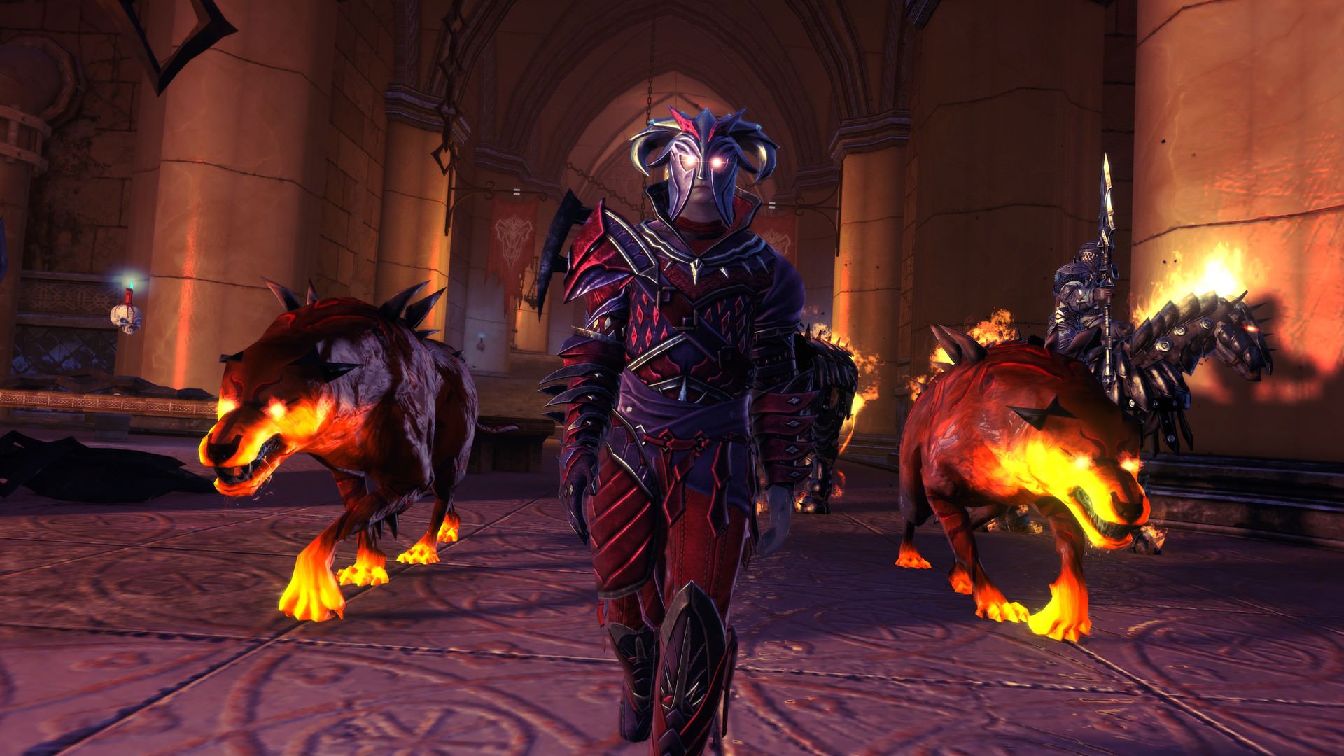 شخصیت اهریمنی بازی Neverwinter در کنار گرگ‌های آتشین