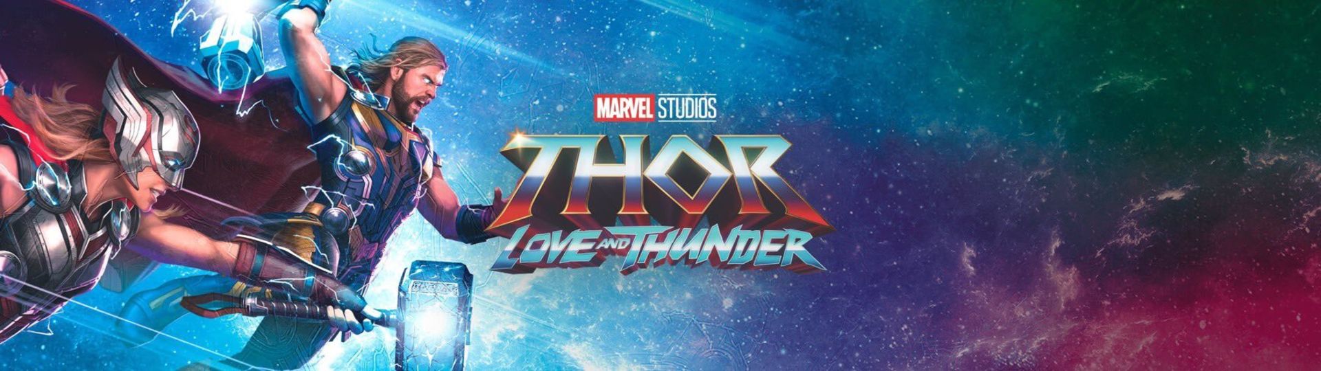 ثور و مایتی ثور در بنر تبلیغاتی فیلم Thor: Love and Thunder