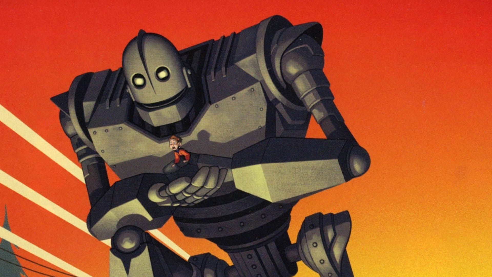 غول داستان فیلم The Iron Giant و هوگارت روی دستان او