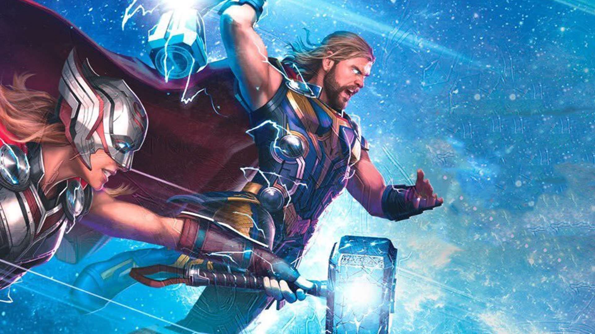 ثور و مایتی ثور در بنر تبلیغاتی فیلم Thor: Love and Thunder