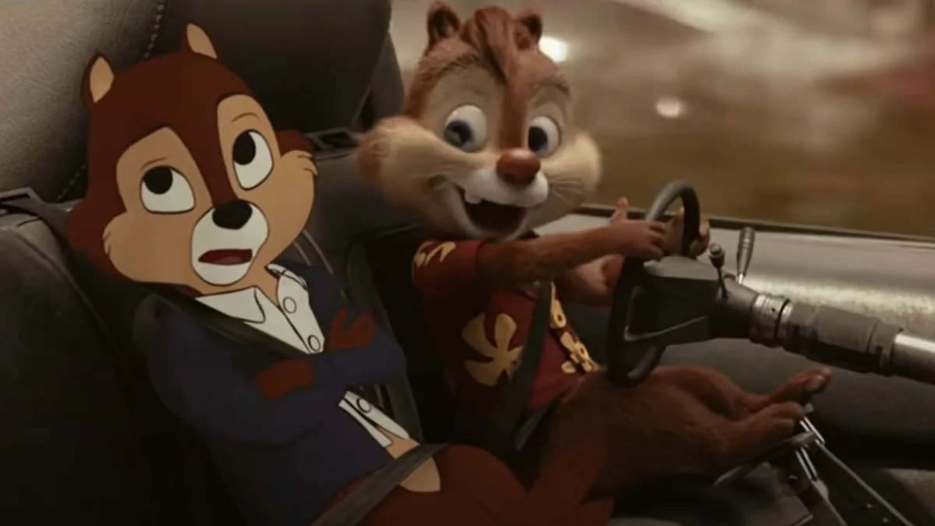 چیپ و دیل سوار ماشین در فیلم Chip 'n Dale: Rescue Rangers 