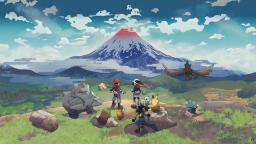 کاراکترهای Pokemon Legends: Arceus مشغول تماشای مناظر زیبای بازی
