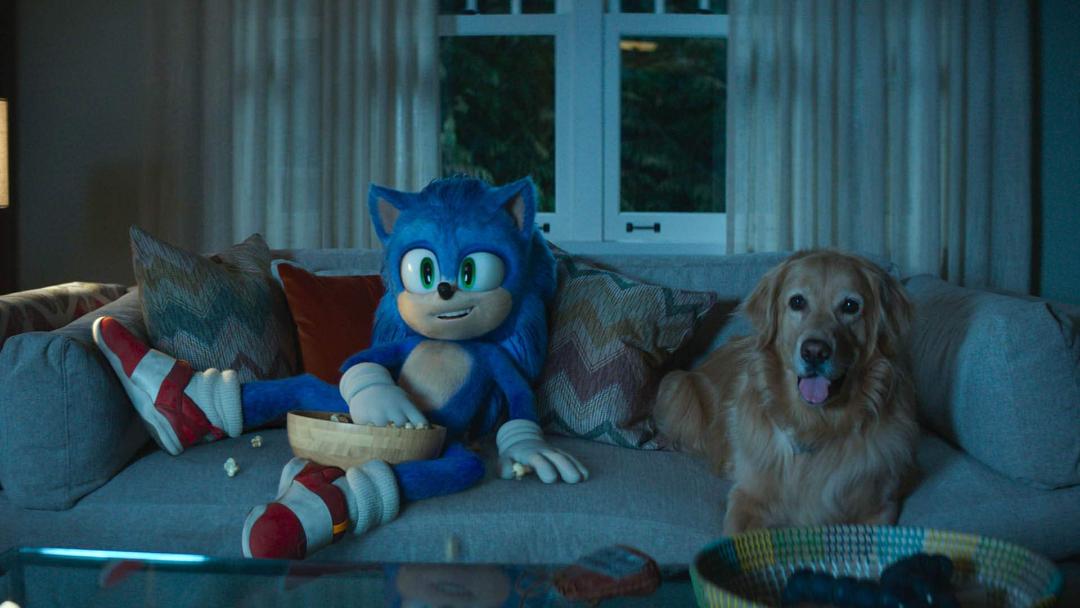 سونیک و سگ در حال تماشا تلویزیون در فیلم Sonic the Hedgehog 2