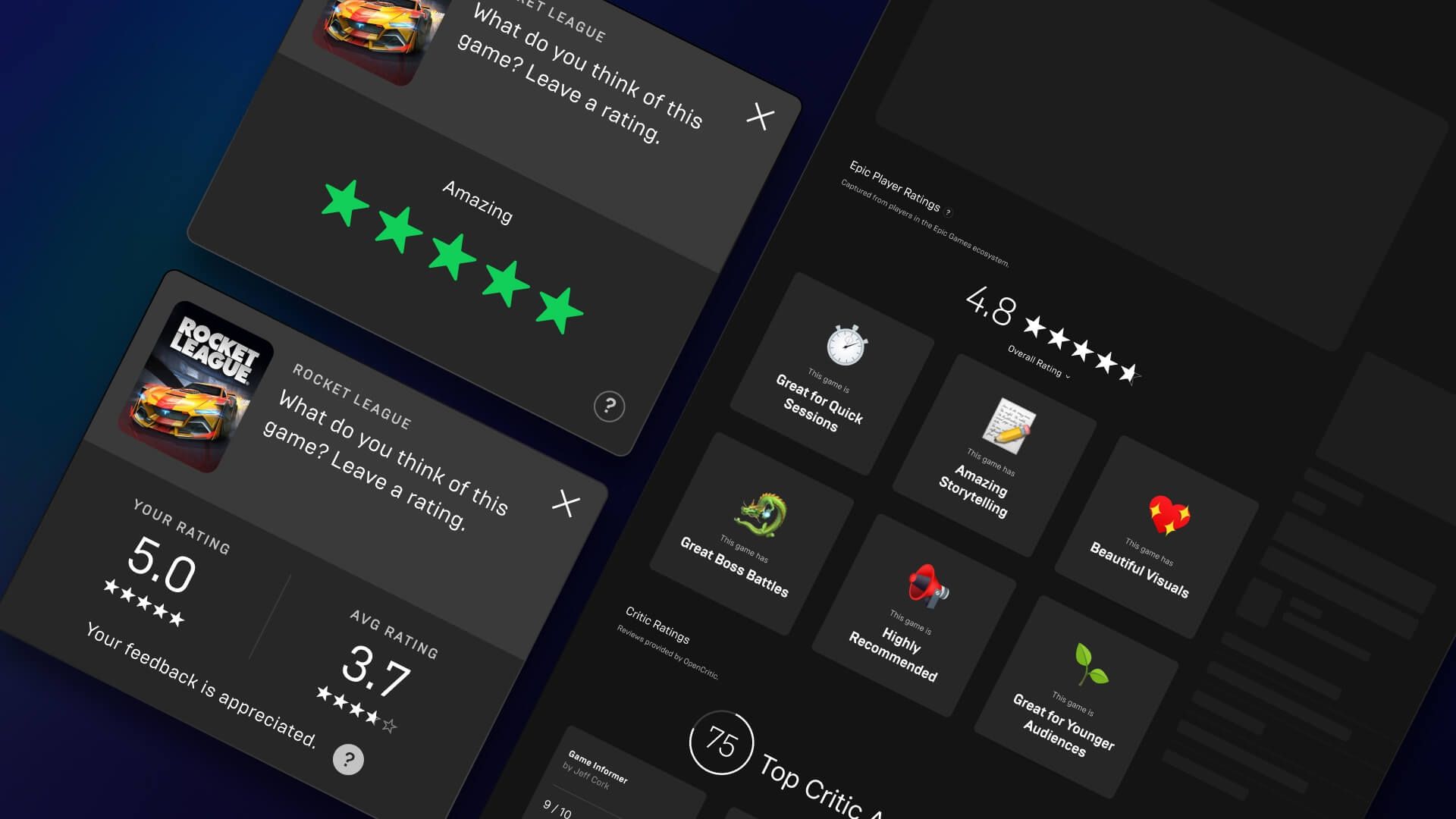 بخش امتیاز دهی و نظرات در فروشگاه اپیک گیمز