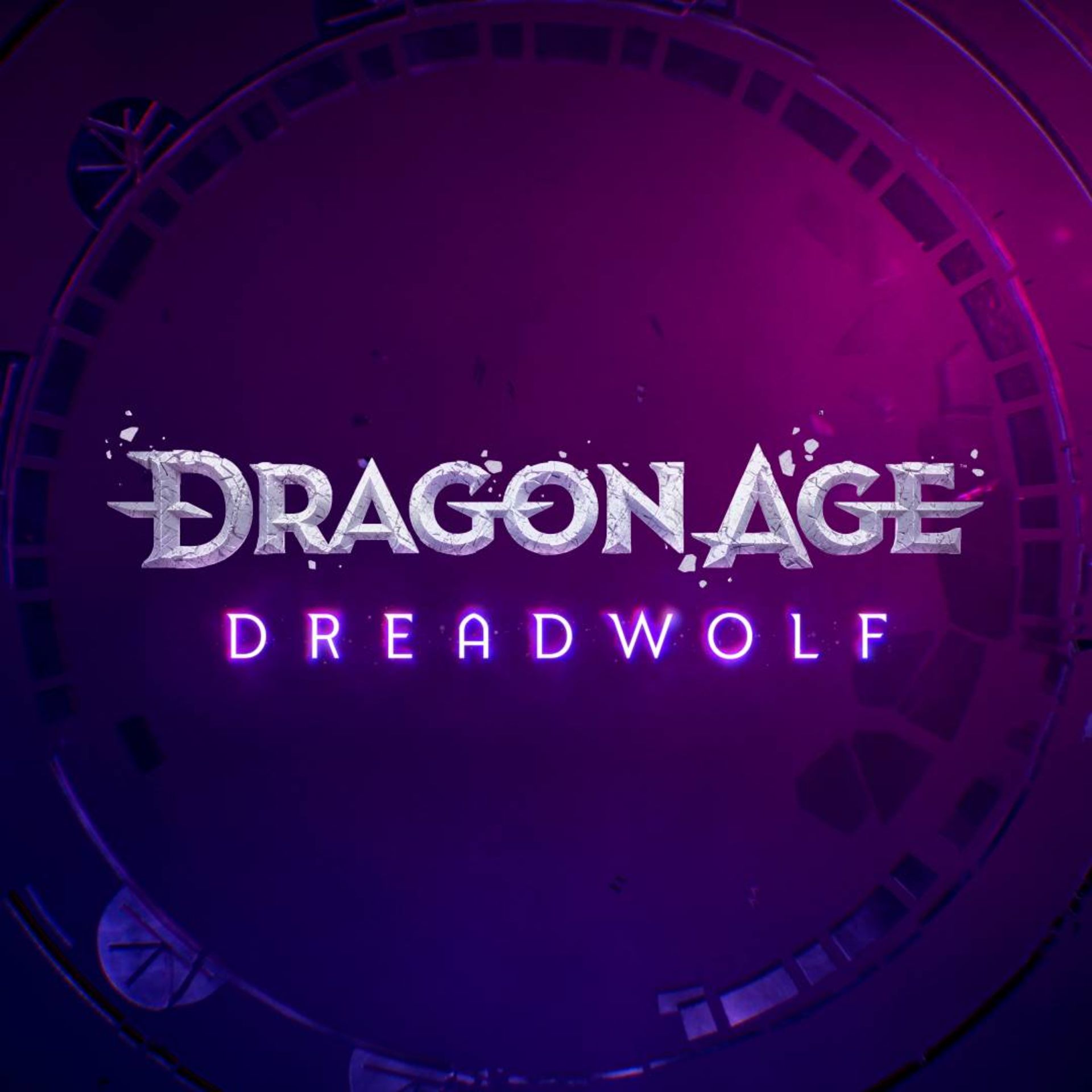 لوگوی بازی Dragon Age Dreadwolf در پس زمینه بنفش