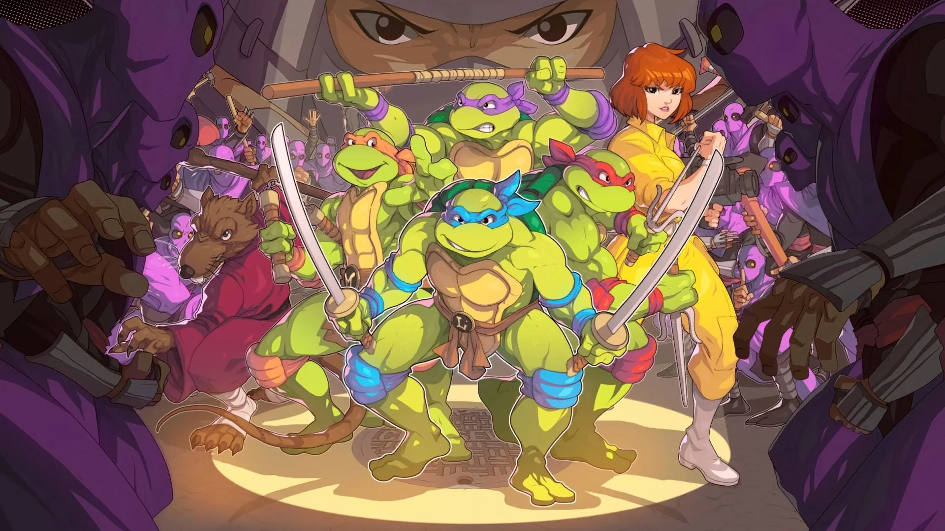 پوستر بازی teenage mutant ninja turtles shredder's revenge با حضور شخصیت‌ها