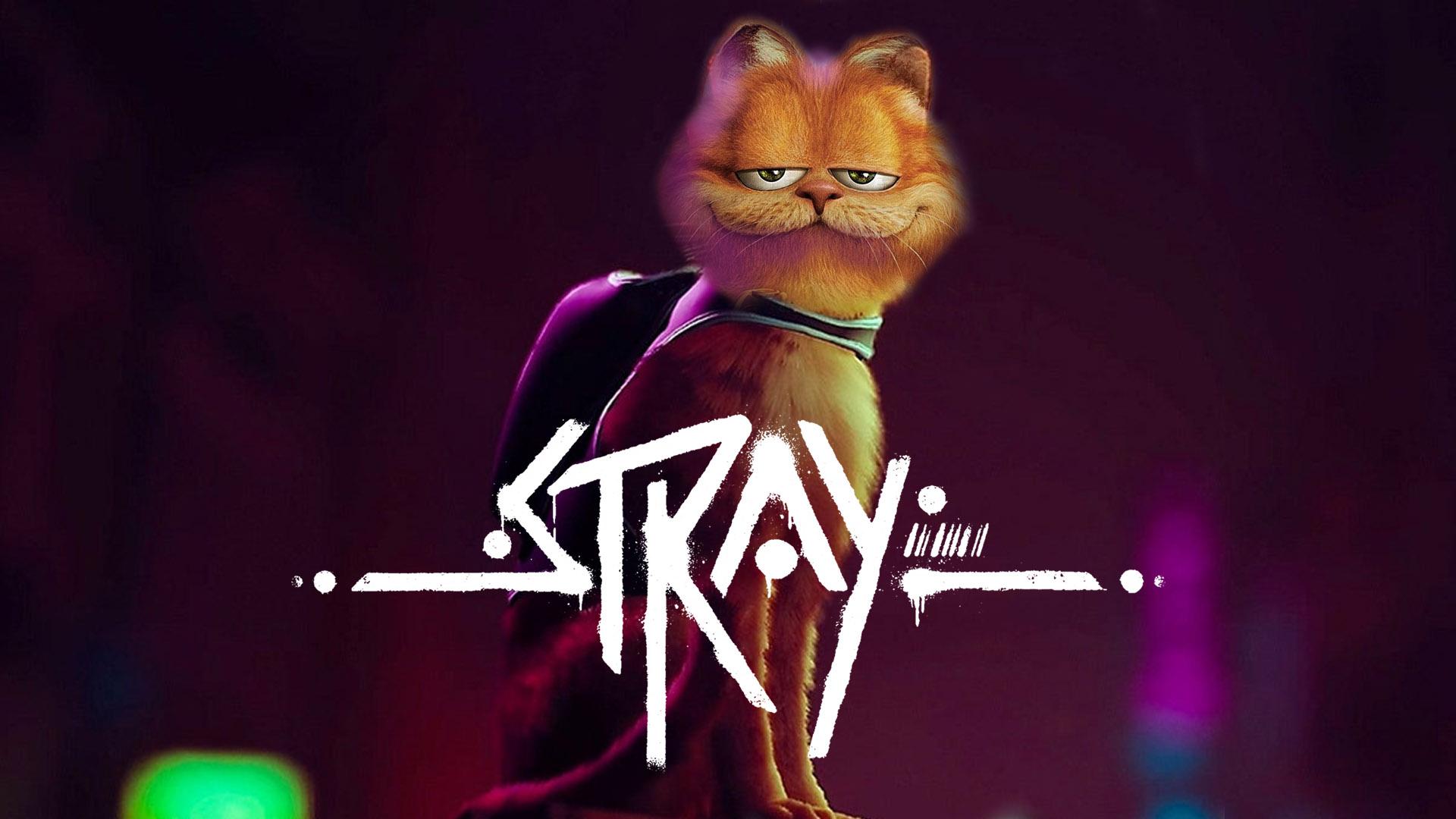 تصویر گارفیلدِ گربه در پوستر بازی Stray