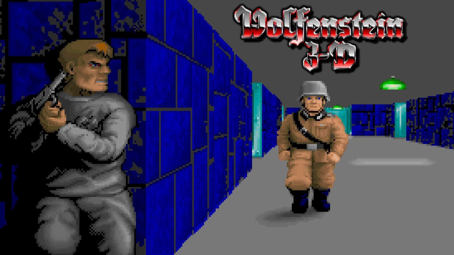 کمین کردن بلازکوویچ برای شلیک به دشمن در بازی Wolfenstein 3D