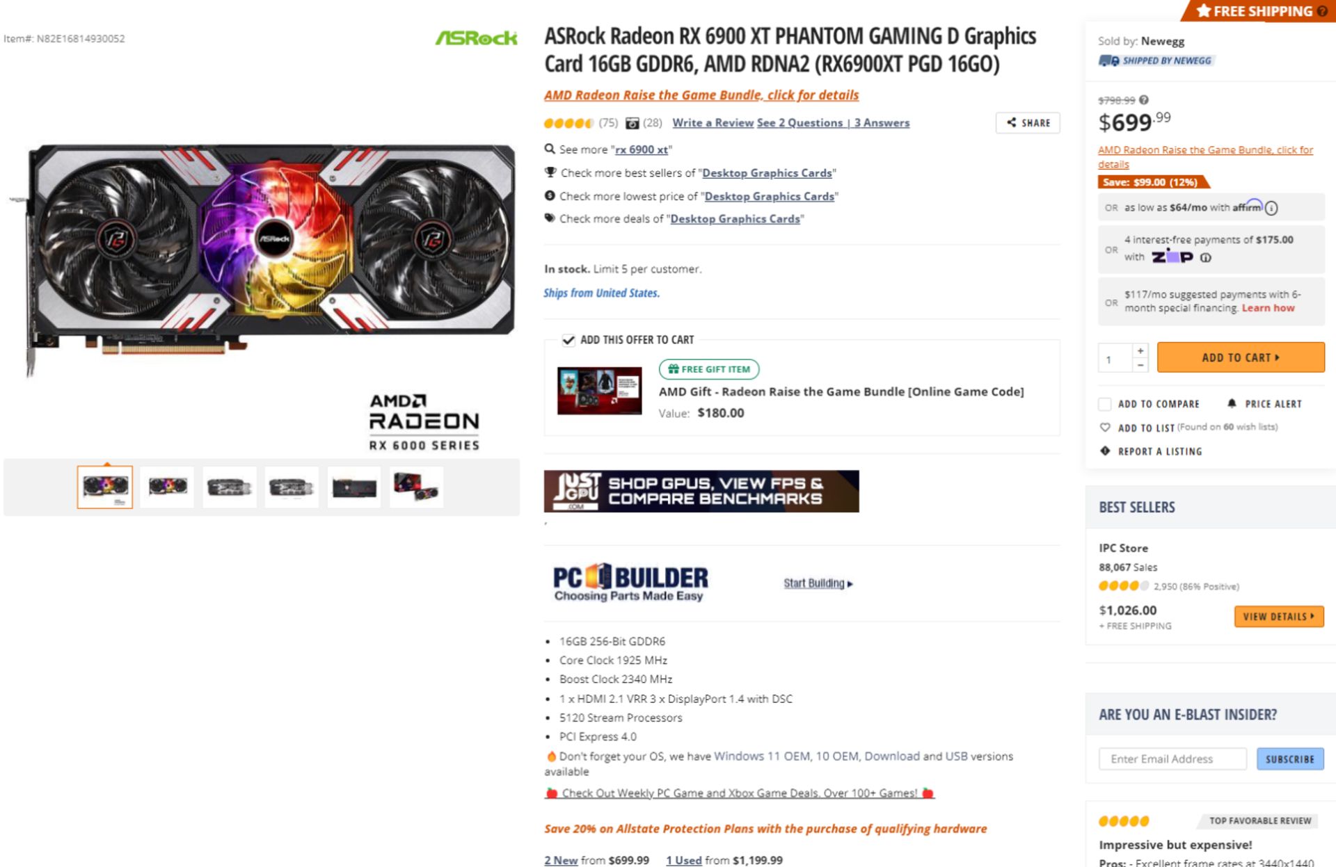 AMD Radeon RX 6900 XT در فروشگاه Newegg