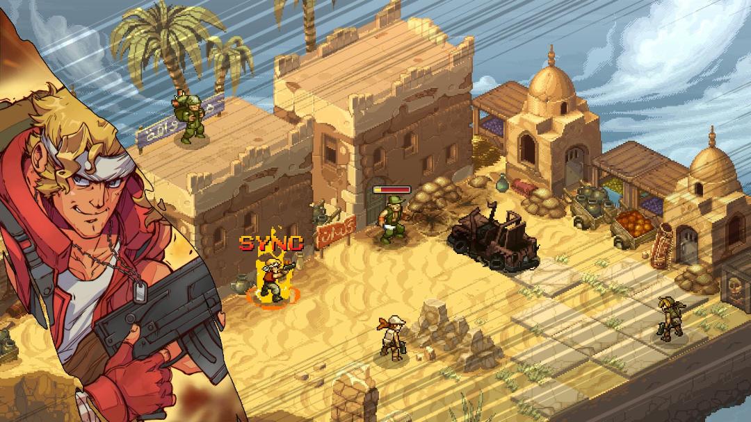 نقشه‌ی بیابانی بازی Metal Slug Tactics در کنار شخصیت اصلی 
